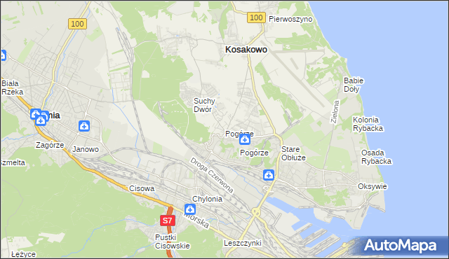 mapa Pogórze gmina Kosakowo, Pogórze gmina Kosakowo na mapie Targeo
