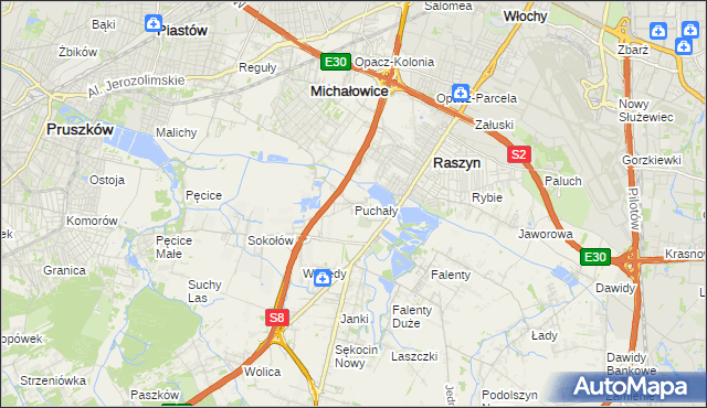 mapa Puchały gmina Raszyn, Puchały gmina Raszyn na mapie Targeo