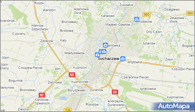 mapa Sochaczew, Sochaczew na mapie Targeo