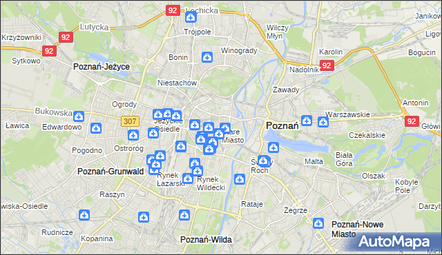 mapa Stare Miasto gmina Poznań, Stare Miasto gmina Poznań na mapie Targeo