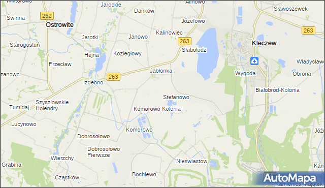 mapa Stefanowo gmina Kazimierz Biskupi, Stefanowo gmina Kazimierz Biskupi na mapie Targeo