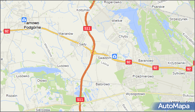 mapa Swadzim gmina Tarnowo Podgórne, Swadzim gmina Tarnowo Podgórne na mapie Targeo