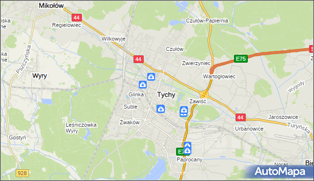 mapa Tychów, Tychy na mapie Targeo