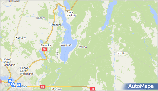 mapa Wikno gmina Szczytno, Wikno gmina Szczytno na mapie Targeo