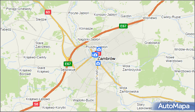 mapa Zambrów, Zambrów na mapie Targeo