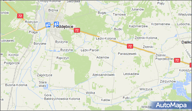 mapa Adamów gmina Poddębice, Adamów gmina Poddębice na mapie Targeo