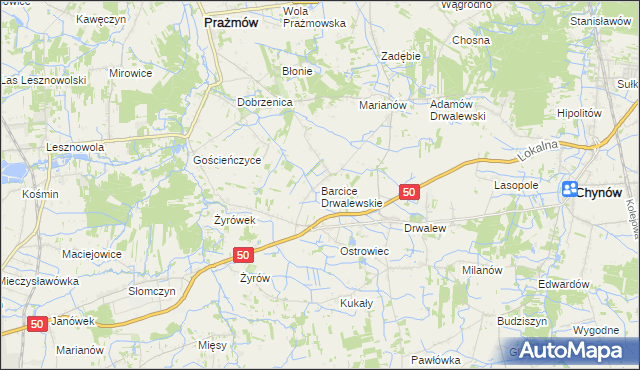 mapa Barcice Drwalewskie, Barcice Drwalewskie na mapie Targeo