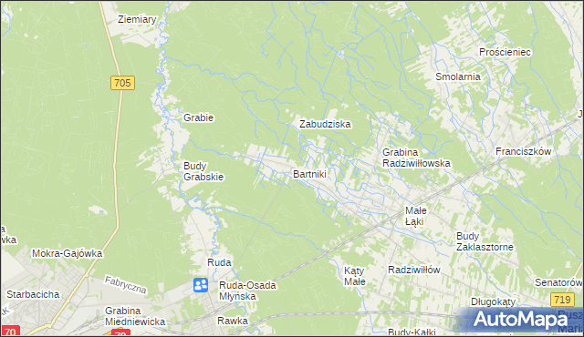 mapa Bartniki gmina Puszcza Mariańska, Bartniki gmina Puszcza Mariańska na mapie Targeo
