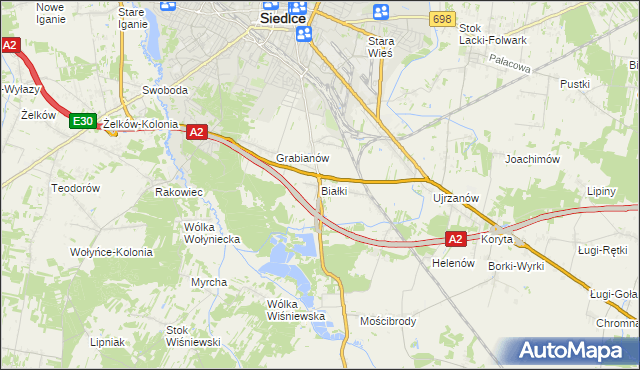 mapa Białki gmina Siedlce, Białki gmina Siedlce na mapie Targeo