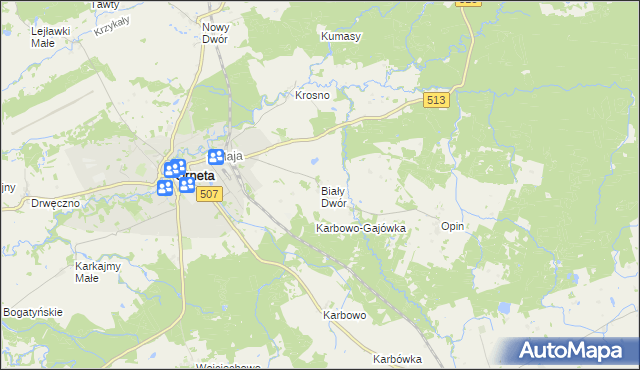 mapa Biały Dwór gmina Orneta, Biały Dwór gmina Orneta na mapie Targeo