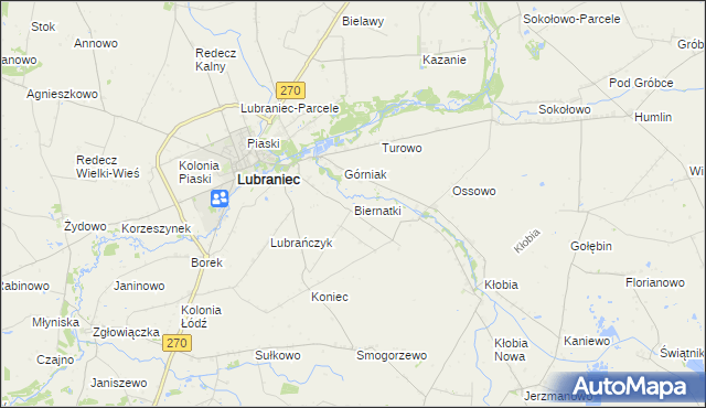 mapa Biernatki gmina Lubraniec, Biernatki gmina Lubraniec na mapie Targeo