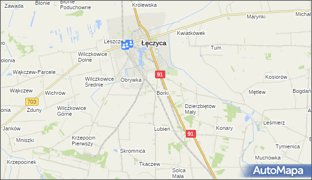 mapa Borki gmina Łęczyca, Borki gmina Łęczyca na mapie Targeo