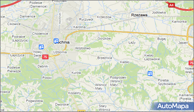 mapa Brzeźnica gmina Bochnia, Brzeźnica gmina Bochnia na mapie Targeo