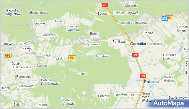 mapa Brzustów gmina Garbatka-Letnisko, Brzustów gmina Garbatka-Letnisko na mapie Targeo