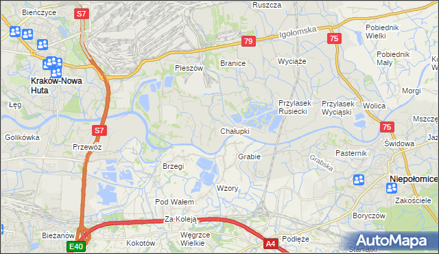 mapa Chałupki gmina Kraków, Chałupki gmina Kraków na mapie Targeo