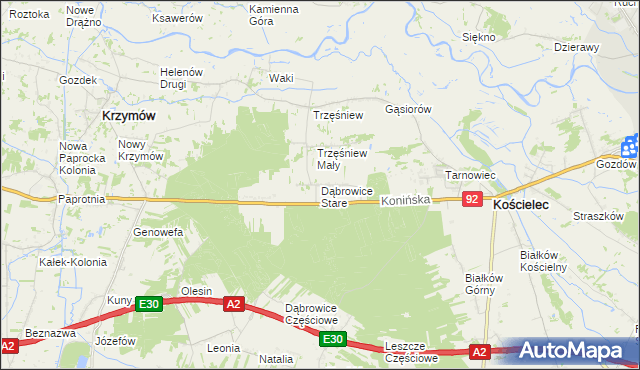 mapa Dąbrowice Stare, Dąbrowice Stare na mapie Targeo