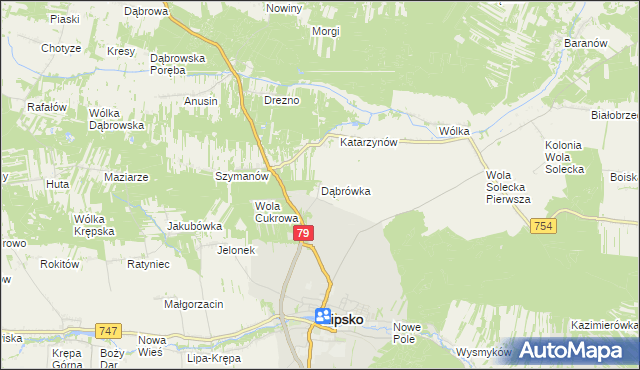 mapa Dąbrówka gmina Lipsko, Dąbrówka gmina Lipsko na mapie Targeo