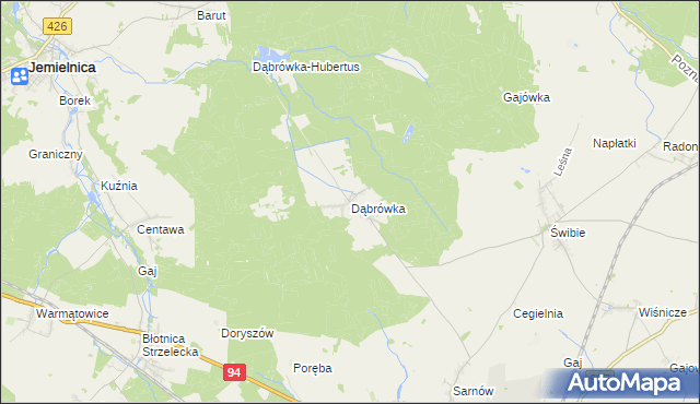 mapa Dąbrówka gmina Wielowieś, Dąbrówka gmina Wielowieś na mapie Targeo