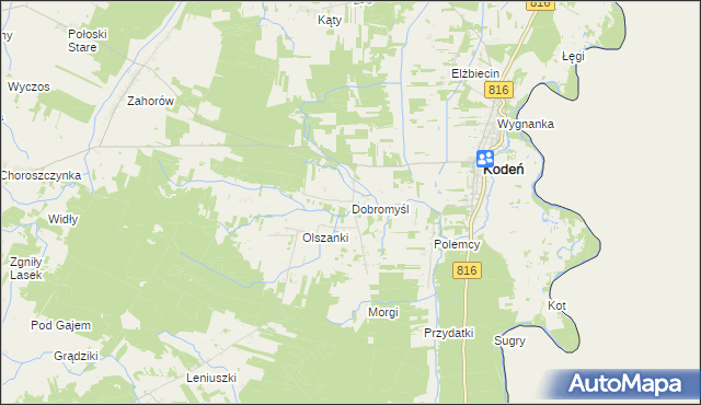 mapa Dobromyśl gmina Kodeń, Dobromyśl gmina Kodeń na mapie Targeo