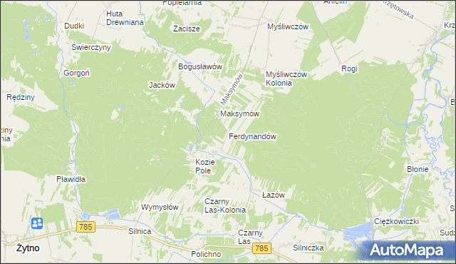mapa Ferdynandów gmina Żytno, Ferdynandów gmina Żytno na mapie Targeo