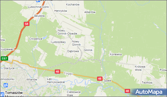 mapa Glinnik gmina Lubochnia, Glinnik gmina Lubochnia na mapie Targeo