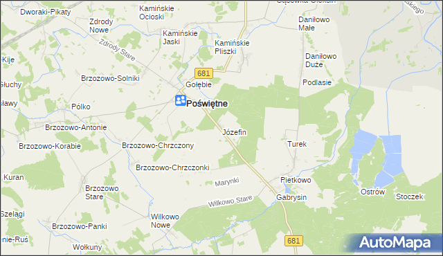 mapa Józefin gmina Poświętne, Józefin gmina Poświętne na mapie Targeo