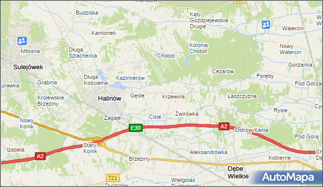 mapa Krzewina gmina Halinów, Krzewina gmina Halinów na mapie Targeo