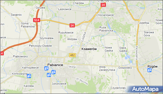 mapa Ksawerów powiat pabianicki, Ksawerów powiat pabianicki na mapie Targeo
