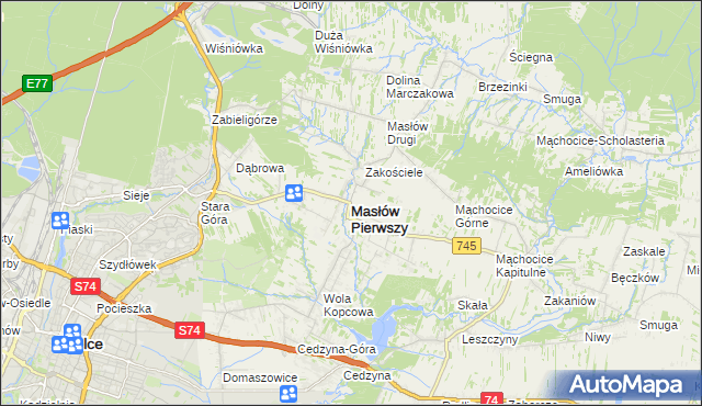 mapa Masłów Pierwszy, Masłów Pierwszy na mapie Targeo