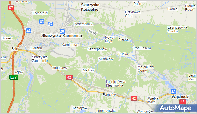 mapa Michałów gmina Skarżysko Kościelne, Michałów gmina Skarżysko Kościelne na mapie Targeo