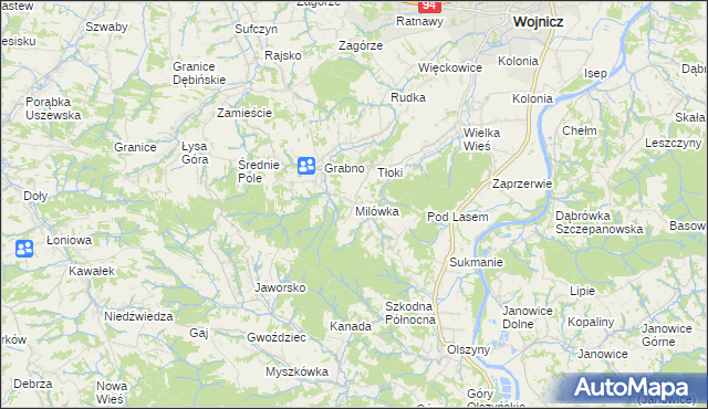 mapa Milówka gmina Wojnicz, Milówka gmina Wojnicz na mapie Targeo
