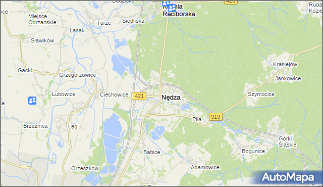mapa Nędza powiat raciborski, Nędza powiat raciborski na mapie Targeo