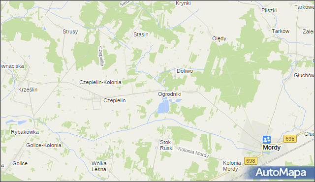 mapa Ogrodniki gmina Mordy, Ogrodniki gmina Mordy na mapie Targeo