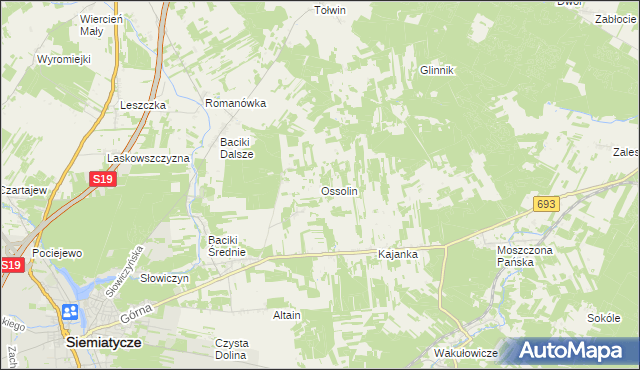mapa Ossolin gmina Siemiatycze, Ossolin gmina Siemiatycze na mapie Targeo