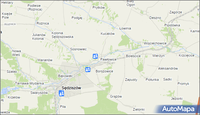 mapa Pawłowice gmina Sędziszów, Pawłowice gmina Sędziszów na mapie Targeo