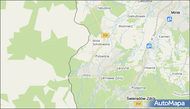 mapa Pobiedna gmina Leśna, Pobiedna gmina Leśna na mapie Targeo