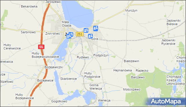 mapa Podgórzyn gmina Żnin, Podgórzyn gmina Żnin na mapie Targeo