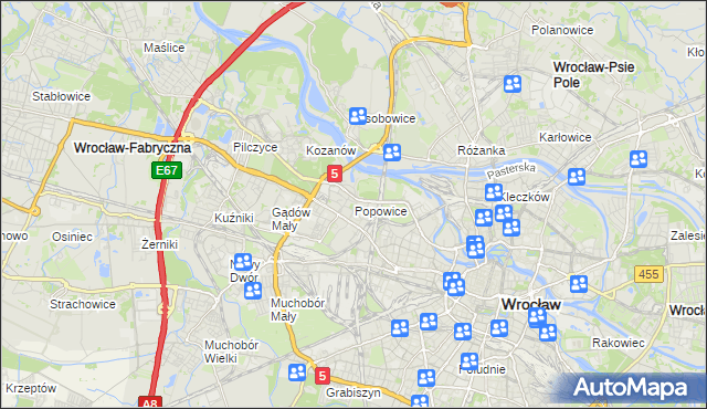 mapa Popowice gmina Wrocław, Popowice gmina Wrocław na mapie Targeo