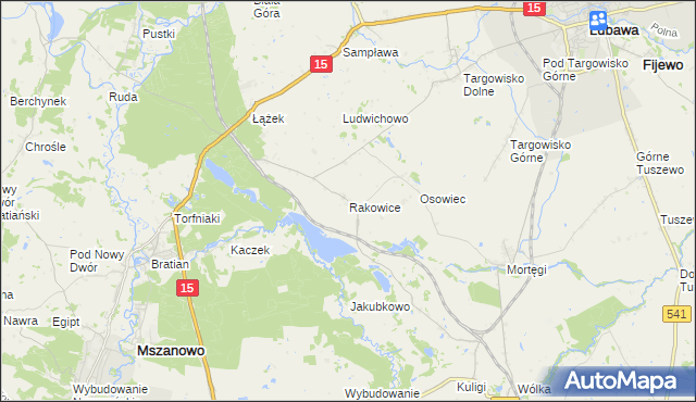 mapa Rakowice gmina Lubawa, Rakowice gmina Lubawa na mapie Targeo