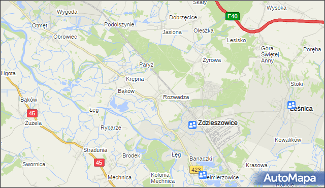 mapa Rozwadza, Rozwadza na mapie Targeo