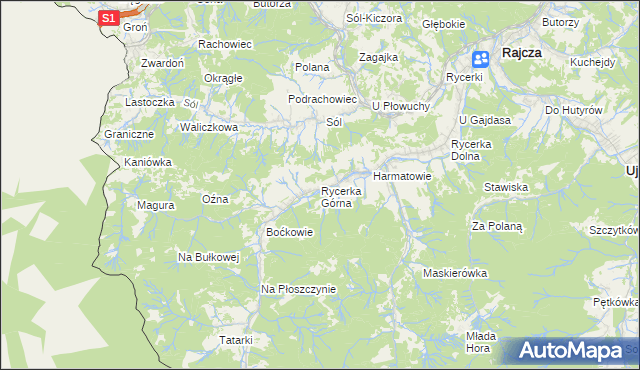 mapa Rycerka Górna, Rycerka Górna na mapie Targeo