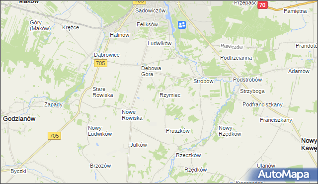 mapa Rzymiec gmina Skierniewice, Rzymiec gmina Skierniewice na mapie Targeo