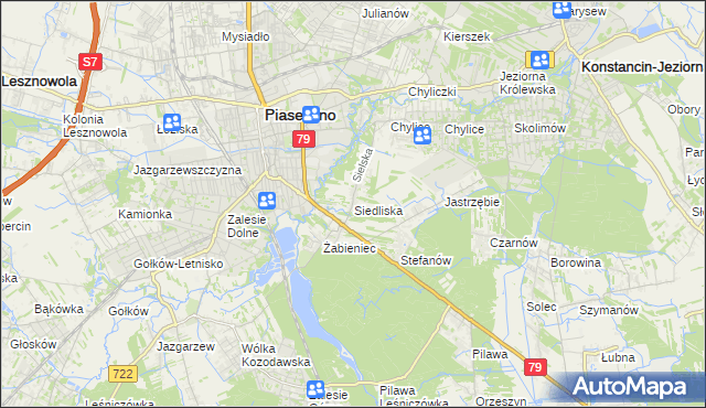 mapa Siedliska gmina Piaseczno, Siedliska gmina Piaseczno na mapie Targeo