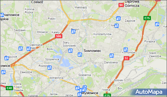 mapa Sosnowca, Sosnowiec na mapie Targeo