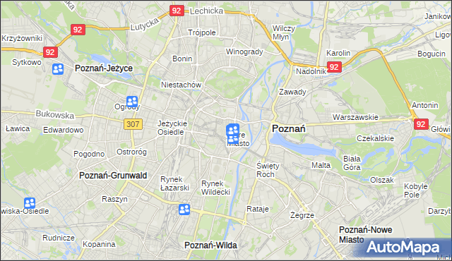 mapa Stare Miasto gmina Poznań, Stare Miasto gmina Poznań na mapie Targeo