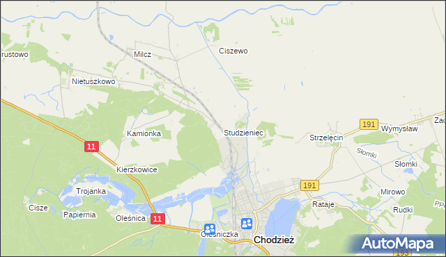 mapa Studzieniec gmina Chodzież, Studzieniec gmina Chodzież na mapie Targeo