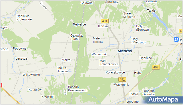 mapa Wapiennik gmina Miedźno, Wapiennik gmina Miedźno na mapie Targeo