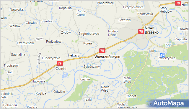 mapa Wawrzeńczyce gmina Igołomia-Wawrzeńczyce, Wawrzeńczyce gmina Igołomia-Wawrzeńczyce na mapie Targeo