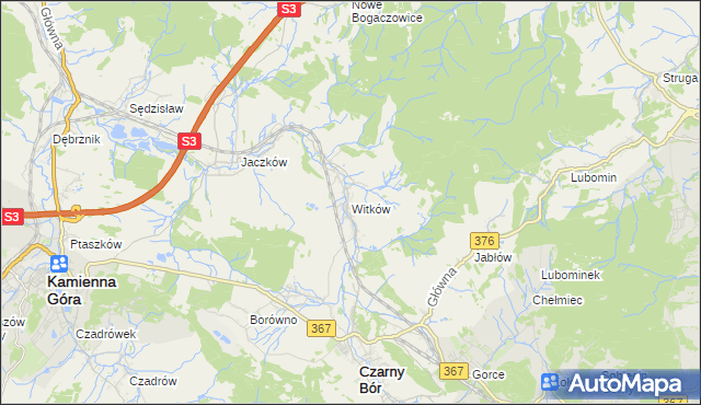 mapa Witków gmina Czarny Bór, Witków gmina Czarny Bór na mapie Targeo