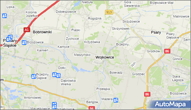 mapa Wojkowice powiat będziński, Wojkowice powiat będziński na mapie Targeo